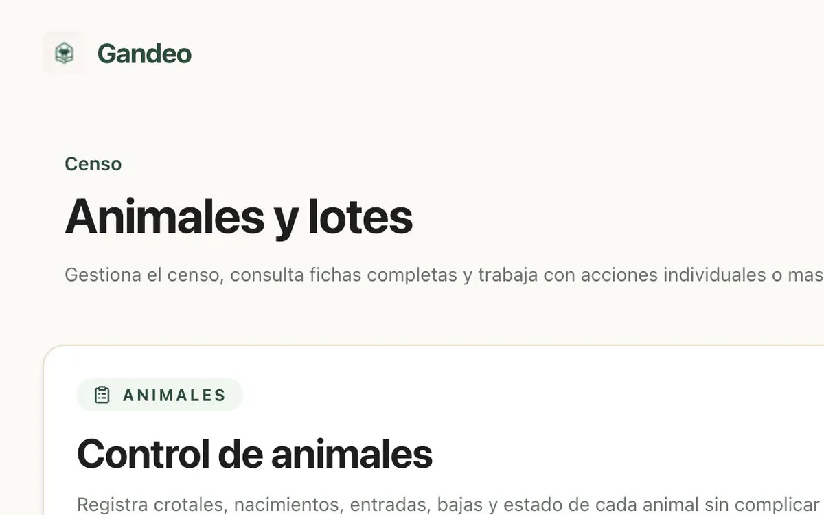 Listado de animales y lotes