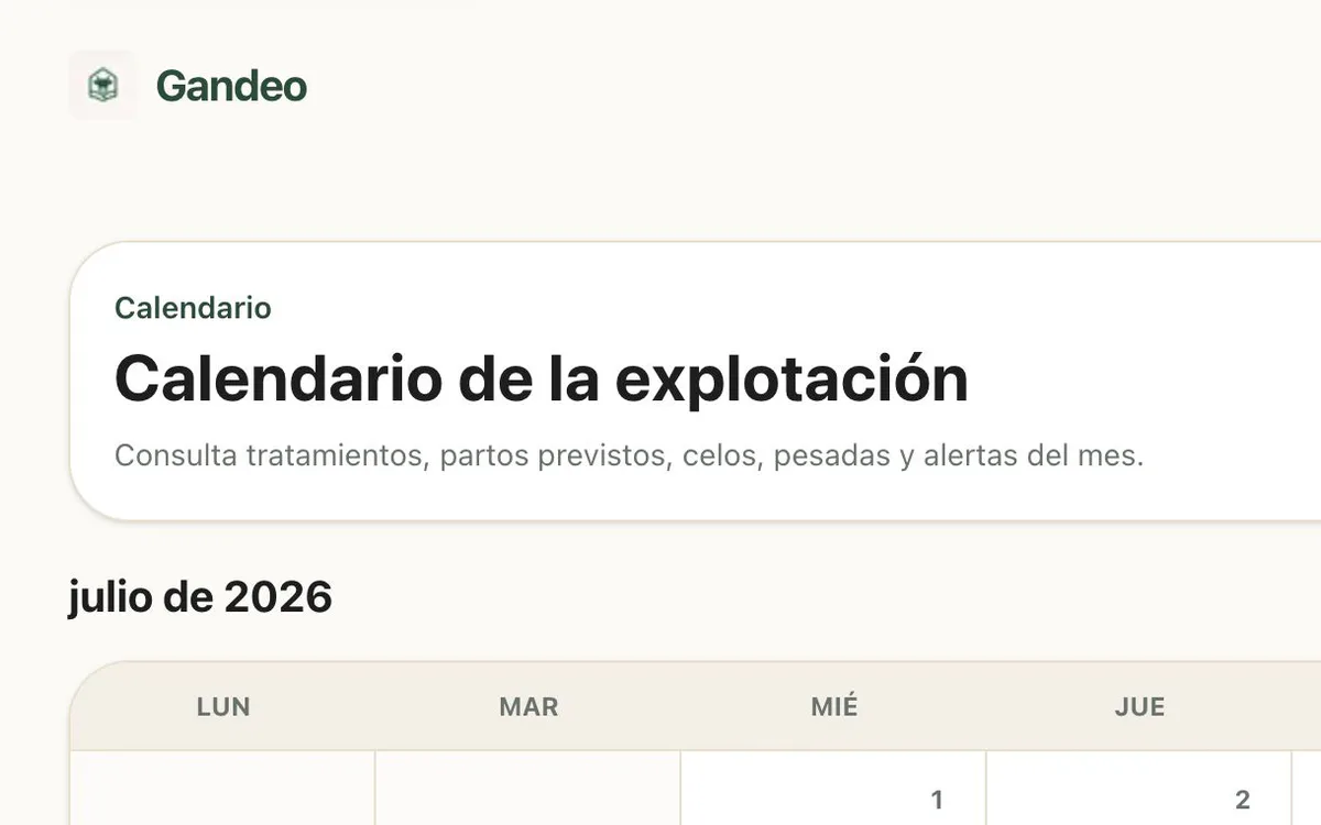 Calendario operativo de la explotación